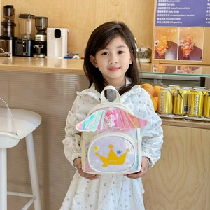Sac à dos enfant mignon avec couronne jaune et ailes arc-en-ciel pour fille
