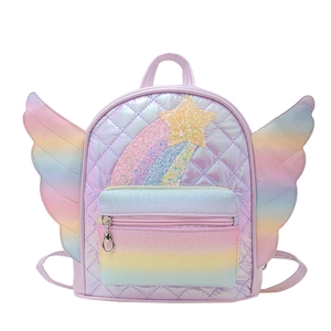 Zaino arcobaleno per bambini con ali graziose e trama trapuntata rosa e viola