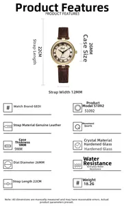 Spécifications techniques détaillées et dimensions de la montre à quartz pour femme
