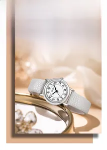 Close-up of elegant GEDI women's watch featuring a gray lychee pattern leather strap
