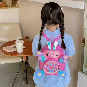 Cute pink butterfly sequin backpack for little girls with 3D colorful wings