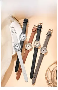 Minimalist vintage women's watches with litchi leather straps and Arabic numeral dials