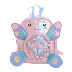 Pink butterfly toddler backpack with sequin heart quilting and holographic wings