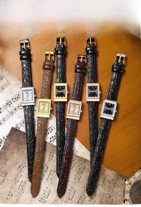 Retro square watches with pebble pattern leather straps in diverse color options