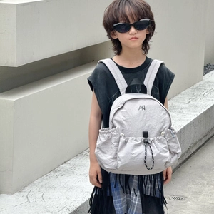 Kids large capacity nylon drawstring backpack in light grey with stylish AN logo