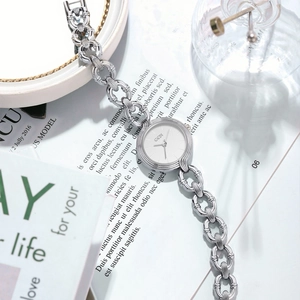 Elegant GEDI silver chain bracelet watch for women with minimalist round dial design