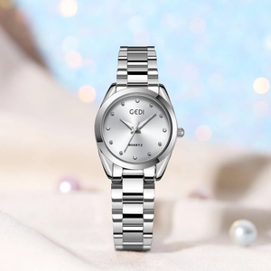 Elegante orologio da donna al quarzo in acciaio inossidabile argento con indici in strass
