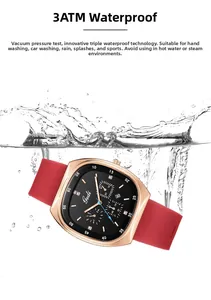 Montre Gedi étanche avec bracelet silicone rouge dans l'eau montrant la protection 3ATM