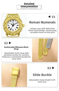 Gros plan détaillé du bracelet en maille milanaise dorée et du fermoir de montre quartz