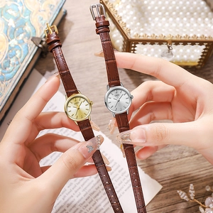 GEDI vintage women's small dial watch with brown crocodile embossed leather strap