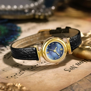 Elegant Women Quartz Watch Mother Of Artificial Pearl Dial Crocodile Texture Leather Strap Fashionable Analog Wristwatch For Lady