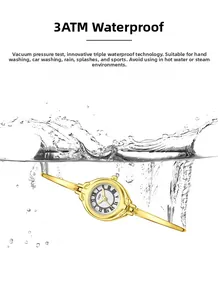Waterproof GEDI gold bracelet watch splashing in water showing 3ATM depth resistance