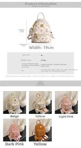 Detailed size chart and multi-color options for the cute cartoon cat mini backpack