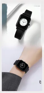 Close-up of GEDI square fashion watch with black silicone strap and numeric dial detail