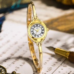 Vintage Women Quartz Watch Elegant Small Round Dial Alloy Bangle Bracelet Roman Numerals Waterproof Jewelry Timepiece