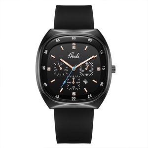 Montre à quartz Gedi avec bracelet en silicone noir et cadran ovale serti de diamants