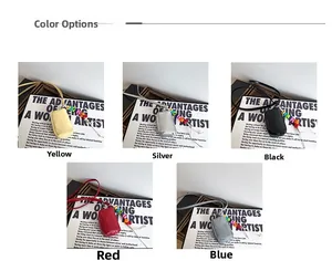 Mini crossbody bags for kids in five vibrant colors with letter beads and long lanyards