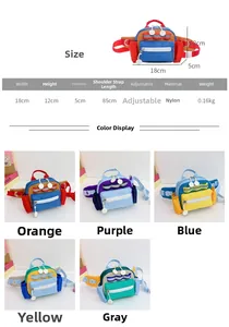 Größentabelle und Farbauswahl für Kinder-Brusttasche aus Nylon mit verstellbarem Gurt