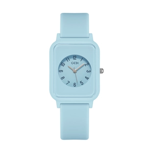 Minimalist light blue jelly silicone waterproof quartz watch with clear numeric scale