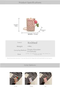 Tableau des tailles détaillé pour sac à bandoulière en tricot tulipe avec dimensions du sac