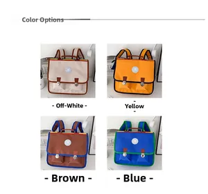 Options de couleurs de sac d'école en beige, jaune, marron et bleu avec rabat carré