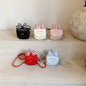 Mini cat pattern crossbody bags for women with plaid bow in five assorted colors