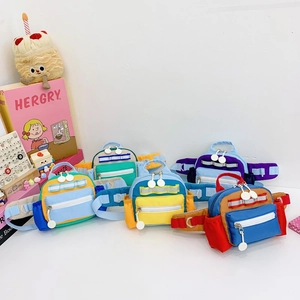 Kinder Nylon Bauchtasche Farbblock Brusttasche Verstellbarer Gurt Reflektierende Streifen Outdoor Freizeit Jungen Mädchen
