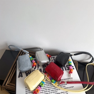 Mini Neck Hanging Bag PU Leather Colorful Letter Beads Coin Purse Crossbody Bag For Kids Toddler Fashion Accessory
