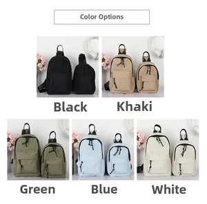 Détails des sacs de poitrine en nylon noir, kaki, bleu et blanc avec deux tailles
