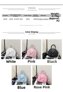 Tableau des tailles détaillé pour sacs à main enfant avec dimensions et 5 couleurs