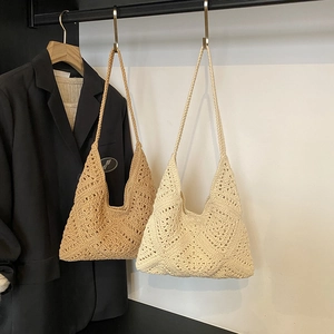 Crochet Hobo Bag For Women Hollow Out Knitted Tote Bag French Romantic Pastoral Style Summer Vacation Large Capacity
