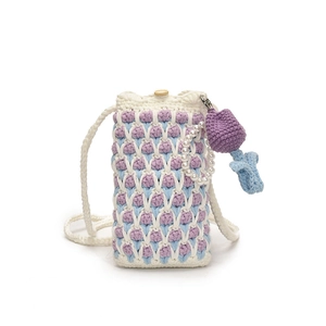 Sac à bandoulière fait main au crochet avec motifs tulipes et perles décoratives chics