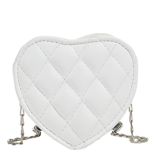 Mini sac à bandoulière blanc en forme de cœur, similicuir matelassé et chaîne argent