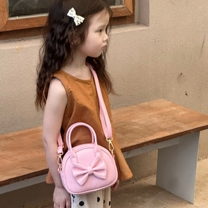 Sac à main rose pour enfant avec nœud papillon et bandoulière en cuir PU pour fille