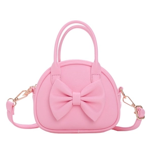 Sac à main rose pour filles avec grand nœud et texture de cuir PU de style litchi