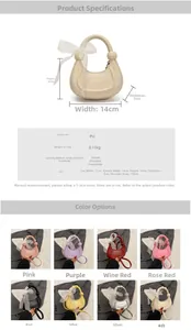 Dimensions et options de couleurs pour le mini sac demi-lune avec nœud en dentelle