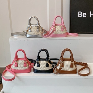 Mini Sac À Main En Paille Tissée Et Cuir PU Pour Enfants Sac Bandoulière Forme Coquille Pour Petites Filles Garçons Chic