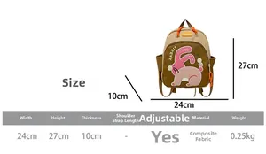 Tabella taglie zaino per bambini con coniglio, dimensioni 24x27x10cm in tessuto