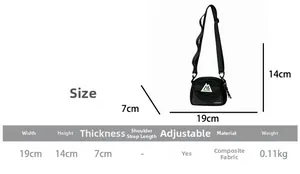 Size chart for kids sports crossbody bag made of lightweight composite fabric
