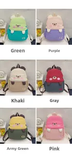 Detailed grid view showcasing six colorful cute cartoon bear backpacks for kids and toddlers