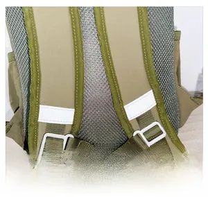 Detail of breathable mesh back panel and safety reflective strips on kids backpack