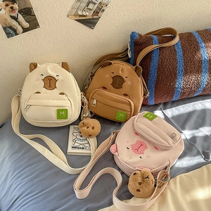 Sac À Épaule Forme Animal Capybara Cochon Dessin Animé Sac Bandoulière Nylon Léger Avec Bandoulière Réglable Pour Femmes Filles Mignon