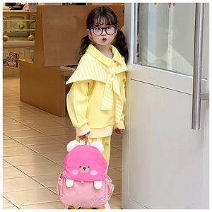 Pink cartoon bear backpack for kids featuring adorable 3D ears and durable shoulder straps