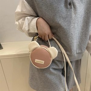 Mini borsa a tracolla a forma di orso in ecopelle bicolore rosa e beige da donna