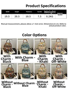 Size chart and color display for lightweight cartoon printed mini backpack for women