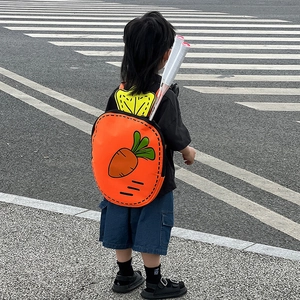Cute carrot shaped kids backpack with 2D visual style for badminton and tennis rackets