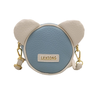 Cute cartoon bear crossbody bag for kids in light blue and cream faux leather