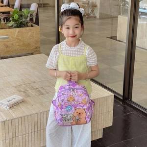 Cute purple Capybara print kids backpack with cartoon patterns for boys and girls
