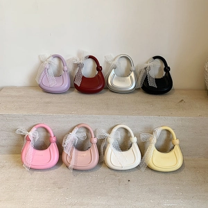 Sac À Épaule En Cuir PU Pour Enfants Sac Bandoulière Demi-Lune Avec Nœud En Dentelle Blanche Pour Petites Filles Sac À Main