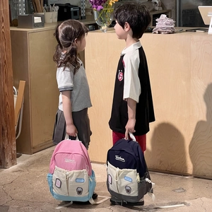 Minimalist color-block canvas kids backpack with drawstring for school students